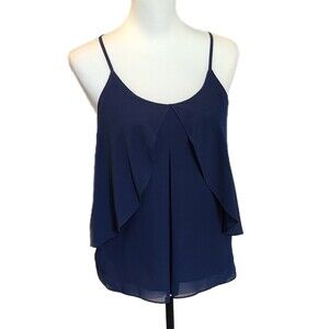 Blue Pearl x Allen Schwartz NWT $165 Navy Blue Chiffon Layered Top, Size S (4-6)